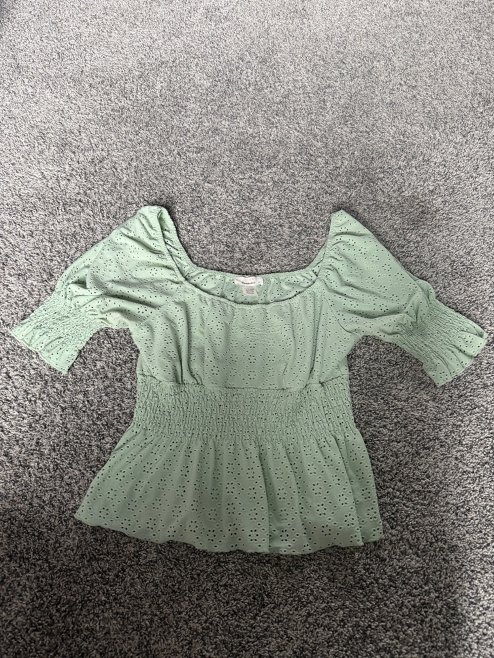 URBAN Romantics Mint Eyelet Smocked-Waist Peplum Top